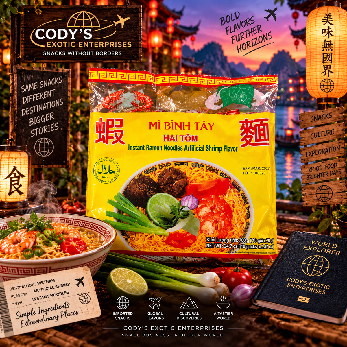 Mi Binh Tay Hai Tom Instant Ramen — Artificial Shrimp Flavor (Vietnam)